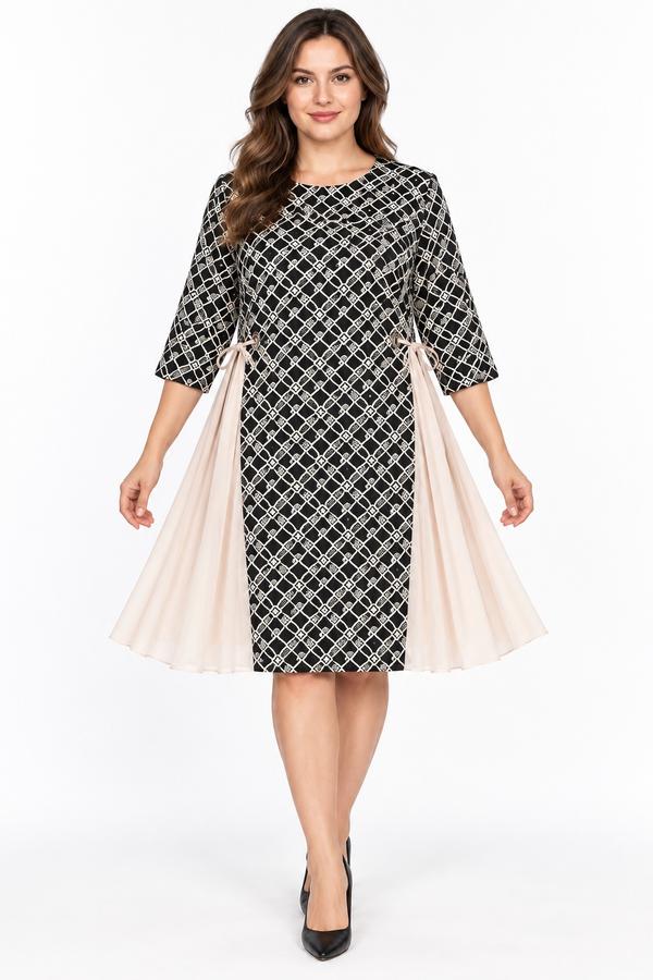 MAC Park Black Geometric Dress with Pleated Side Panels
