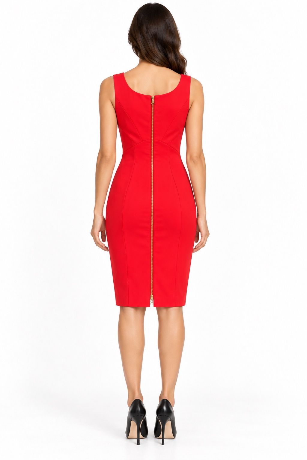H&M Red Corset-Seam Pencil Dress with Gold Back Zip, photo 2