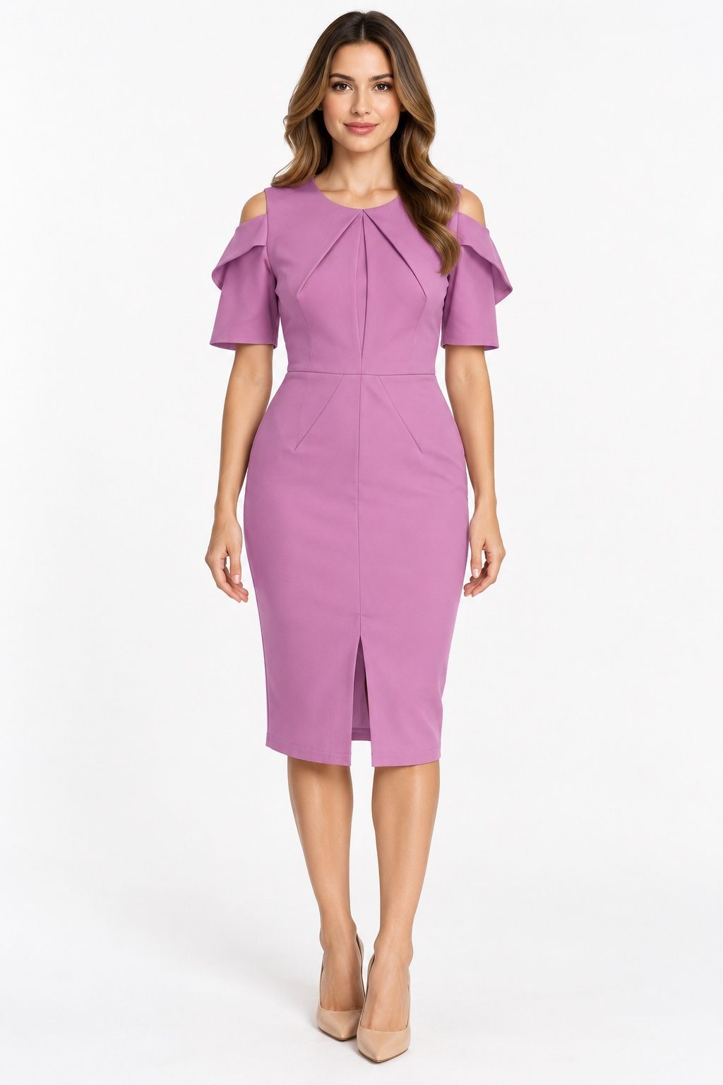 Closet London Mauve Cold-Shoulder Midi Dress
