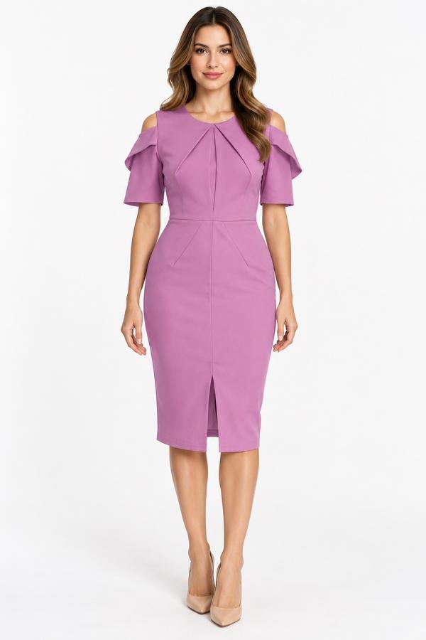 Closet London Mauve Cold-Shoulder Midi Dress