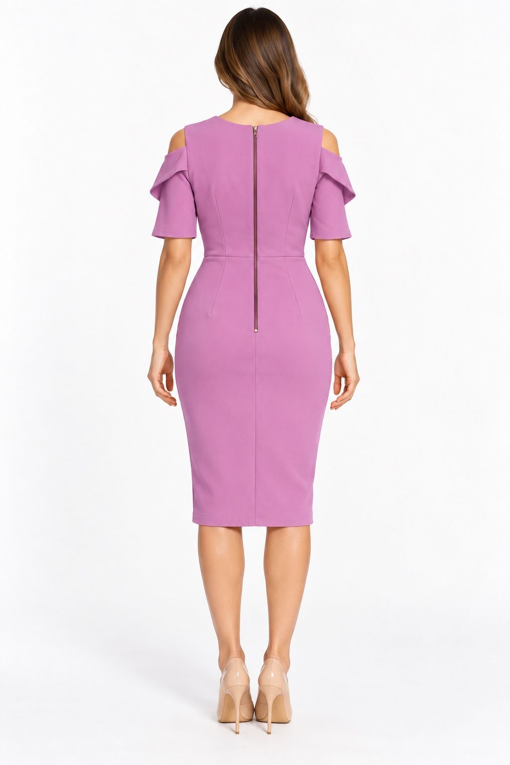 Closet London Mauve Cold-Shoulder Midi Dress, photo 2