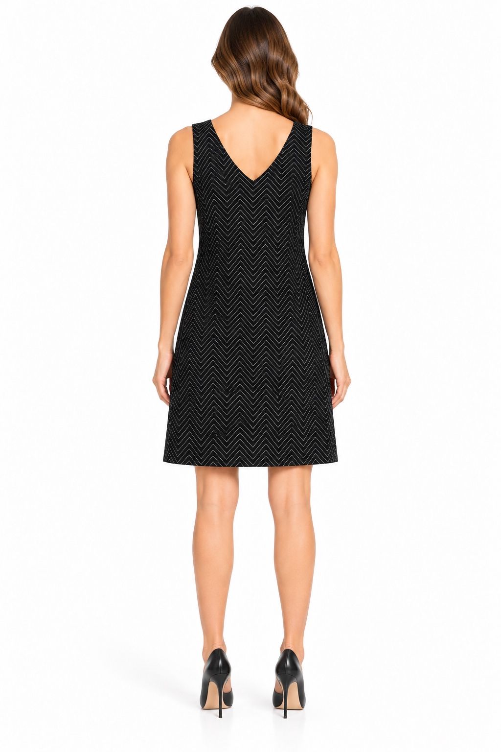 Laura Torelli Black Metallic Chevron Shift Dress, photo 2