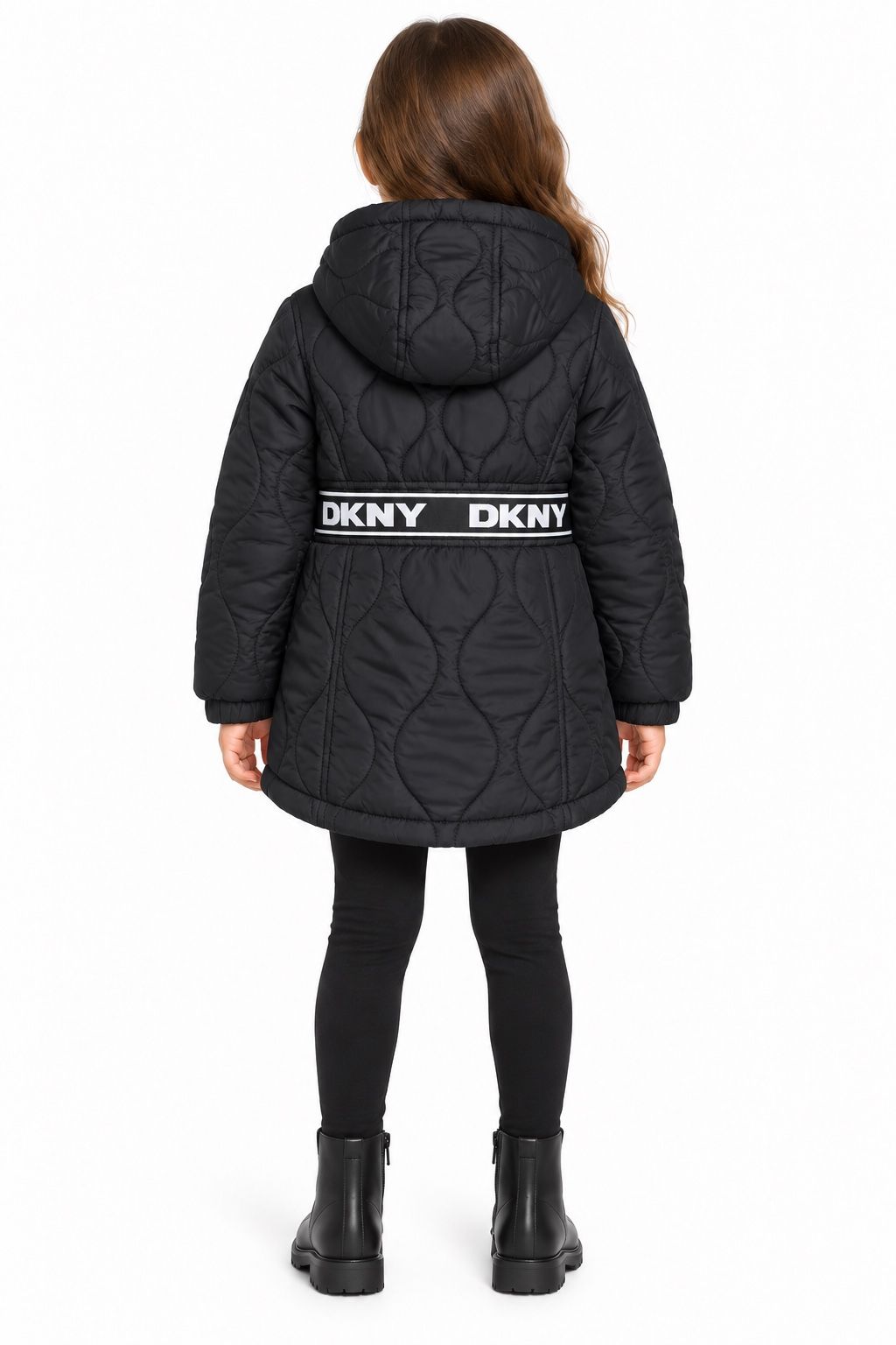 DKNY Jeans Girls’ Black Quilted Hooded Jacket, photo 2
