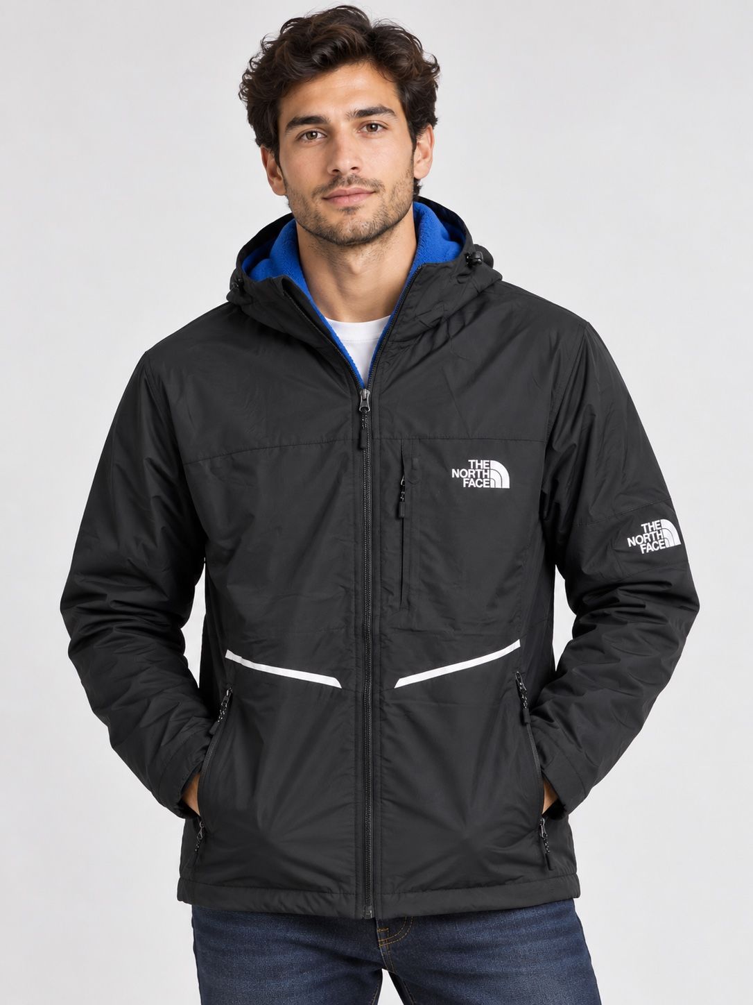 The North Face Men’s Black Jacket with Blue Fleece Lining