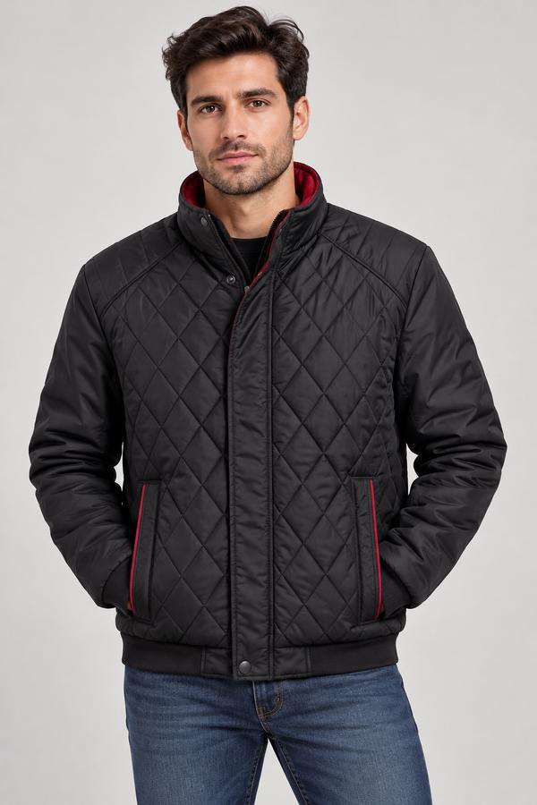 ZPJV Garments Men’s Black Quilted Jacket with Red Accents