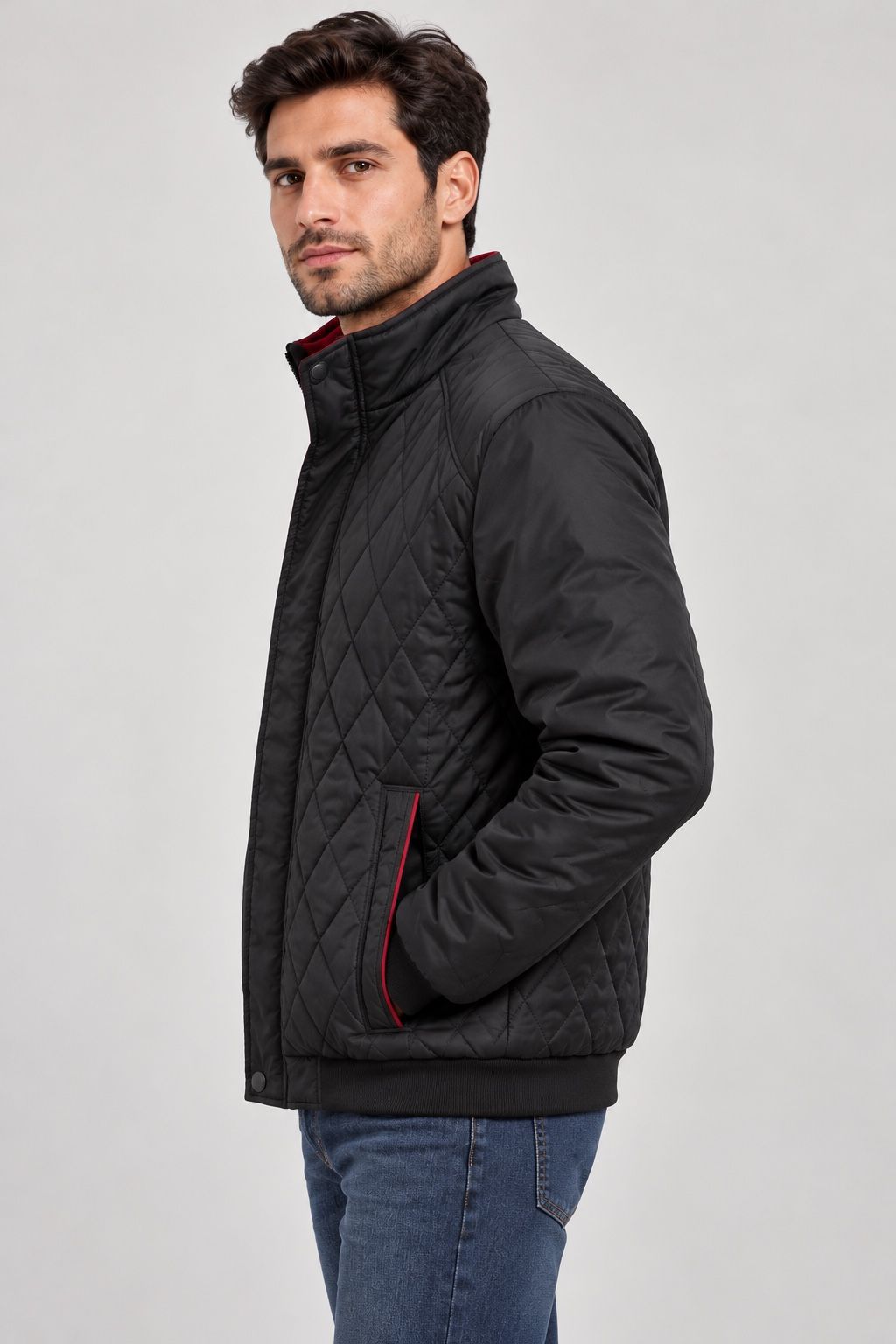 ZPJV Garments Men’s Black Quilted Jacket with Red Accents, photo 2