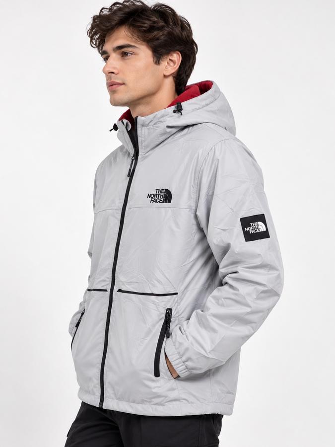 The North Face Men’s Light Gray Hooded Jacket with Red Lining, photo 2
