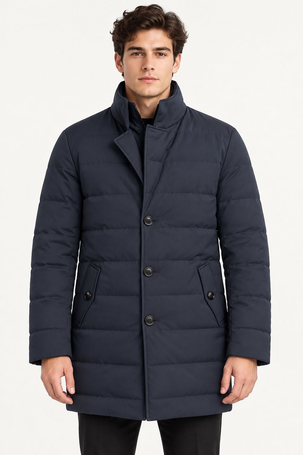 HK7 Men’s Navy Padded Long Coat