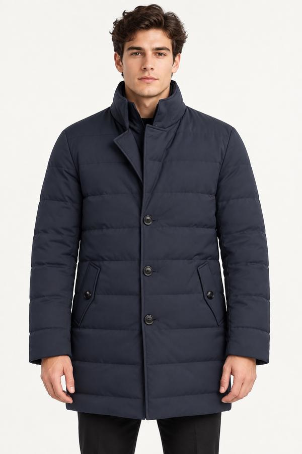 HK7 Men’s Navy Padded Long Coat