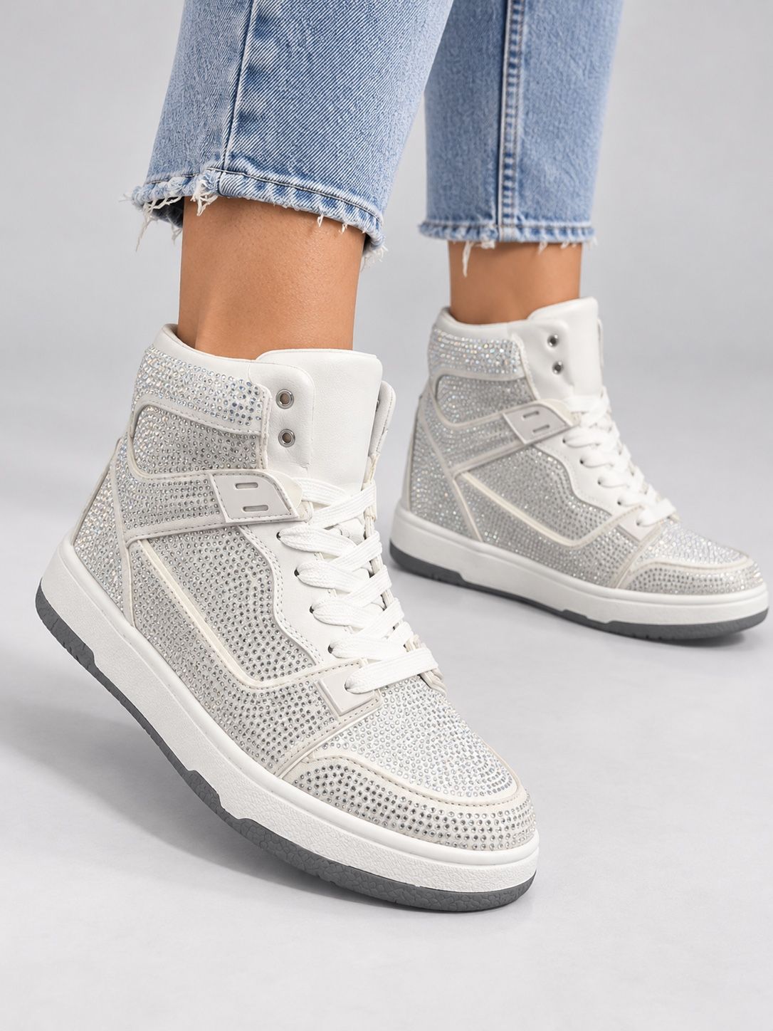 ASOS DESIGN White Rhinestone High-Top Sneakers