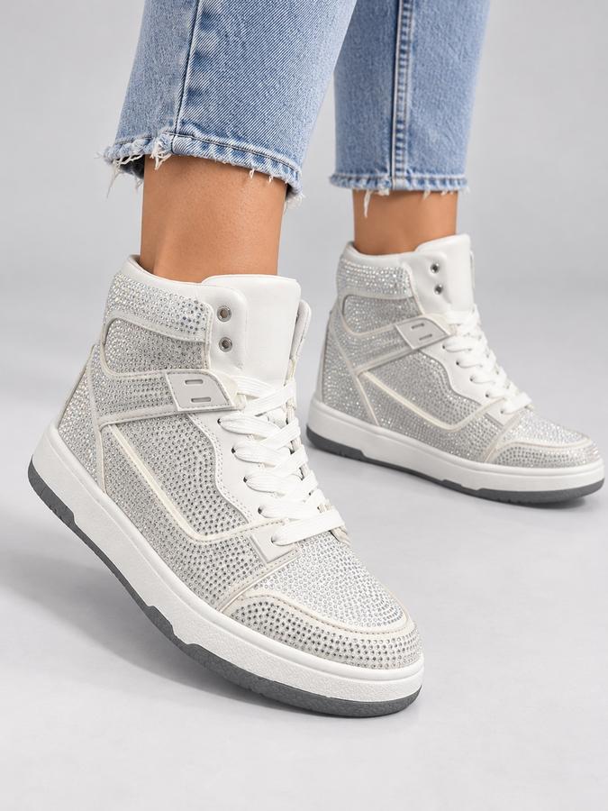 ASOS DESIGN White Rhinestone High-Top Sneakers