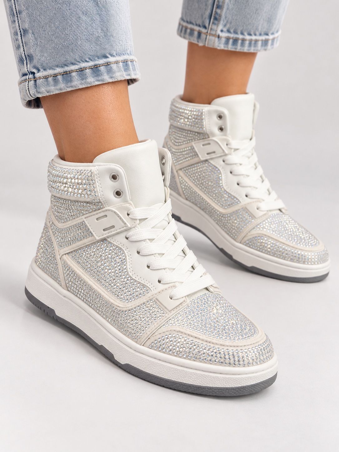 ASOS DESIGN White Rhinestone High-Top Sneakers, photo 2