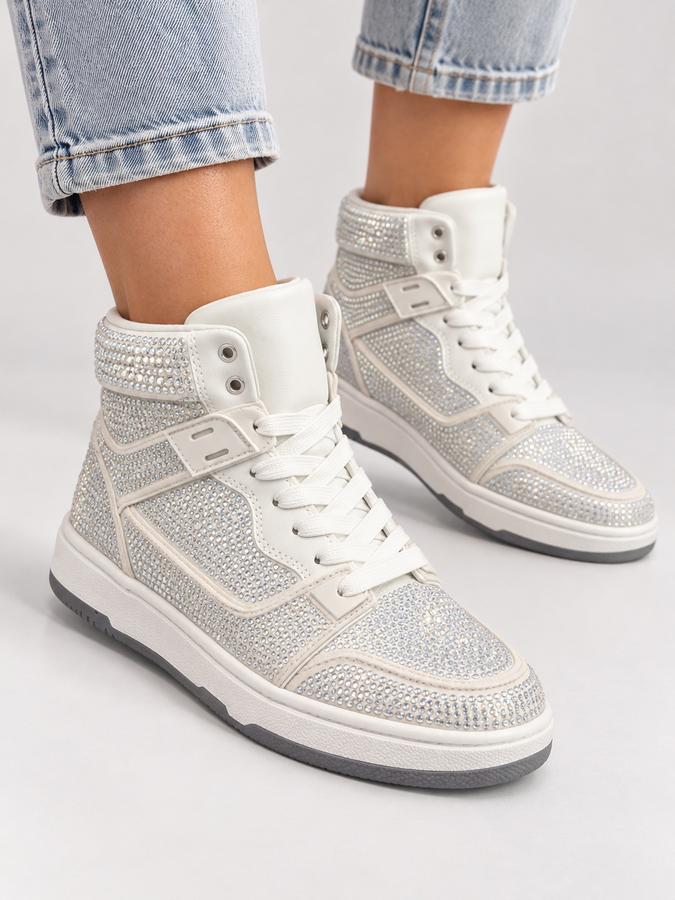 ASOS DESIGN White Rhinestone High-Top Sneakers, photo 2