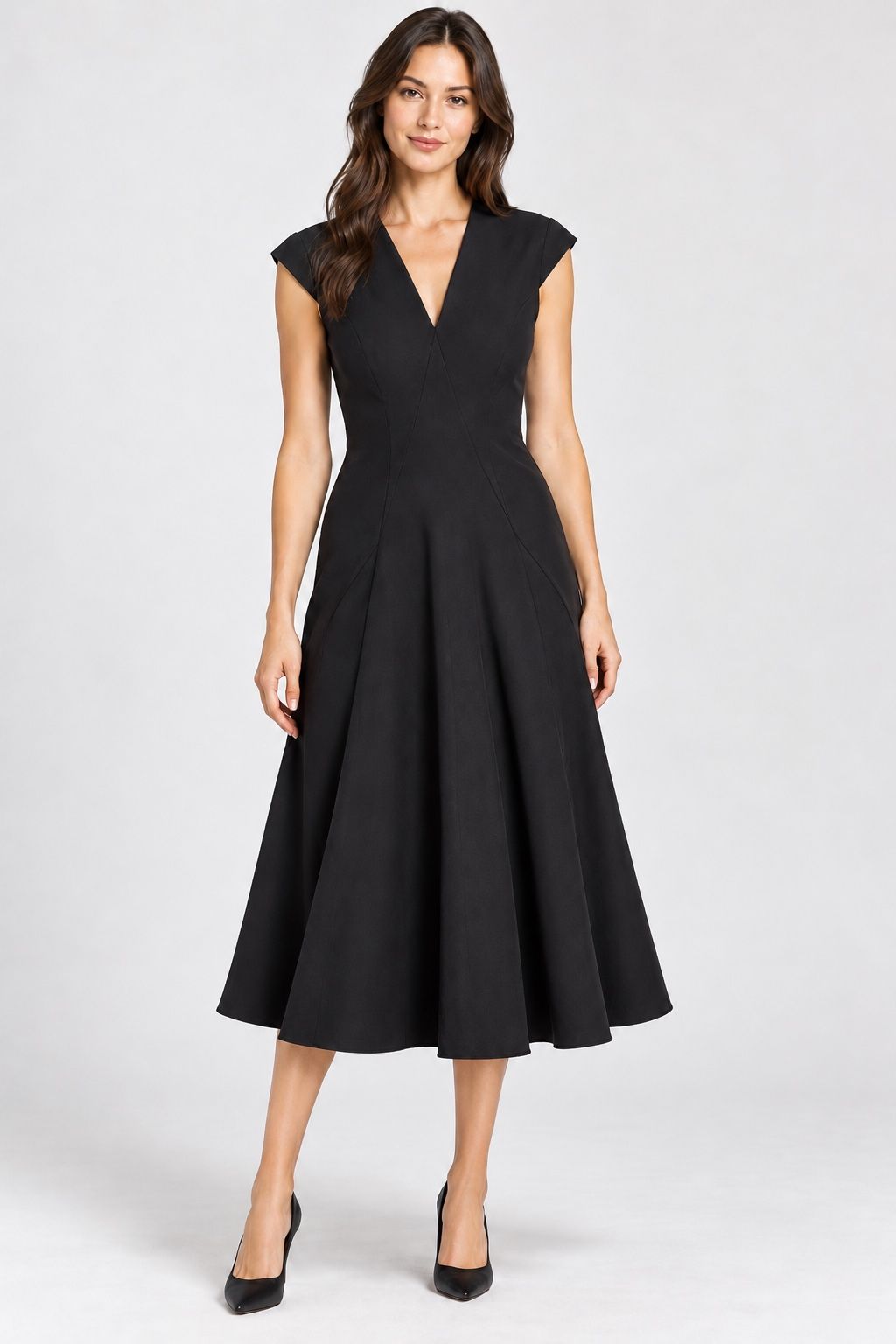Giorgio Armani Black V-Neck Fit-and-Flare Dress