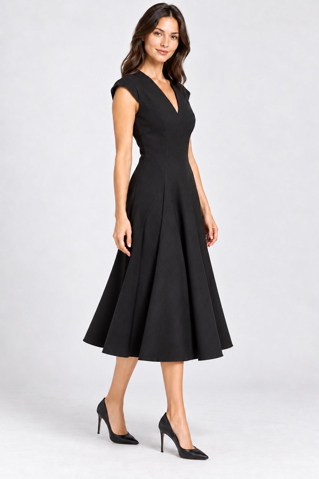 Giorgio Armani Black V-Neck Fit-and-Flare Dress, photo 2