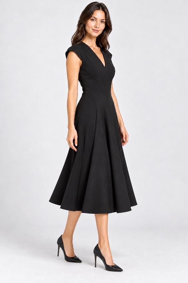 Giorgio Armani Black V-Neck Fit-and-Flare Dress, photo 2