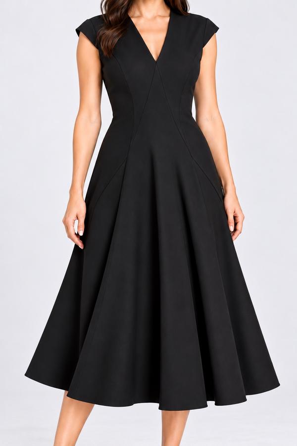 Giorgio Armani Black V-Neck Fit-and-Flare Dress, photo 3
