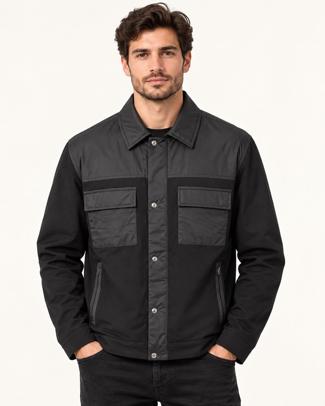 Zegna Men’s Black Mixed-Panel Jacket