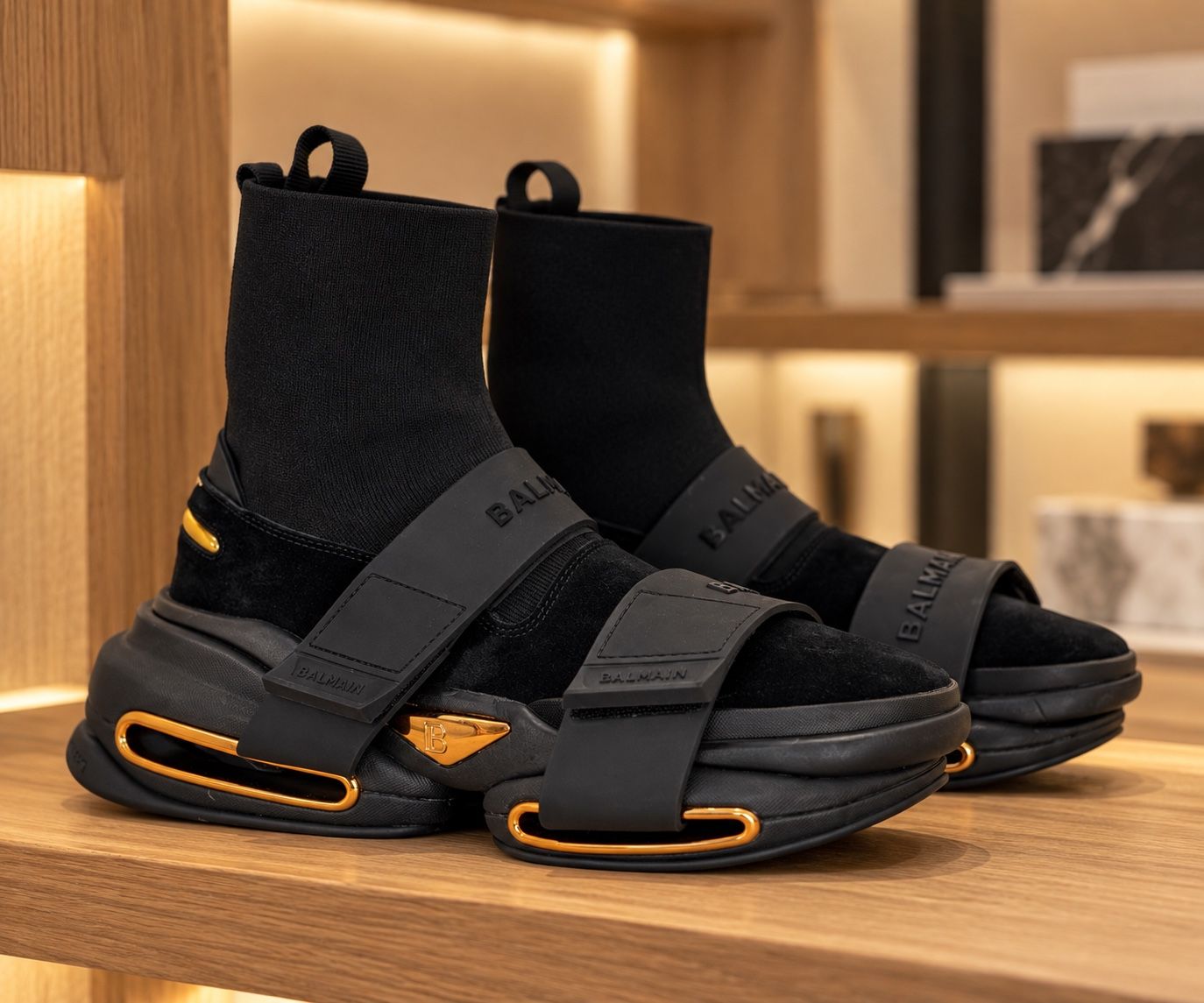 Balmain Black & Gold Sock Sneakers