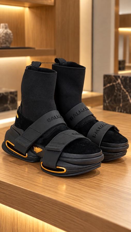 Balmain Black & Gold Sock Sneakers, photo 2