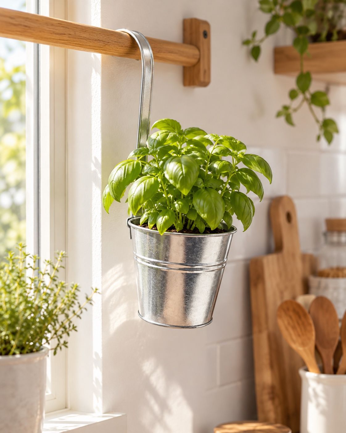 600ml Galvanized Metal Hanging Plant Pot, photo 3