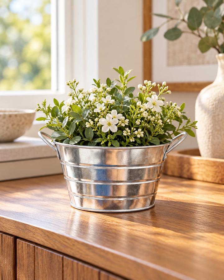 Galvanized Metal Plant Pot with Side Handles, photo 2