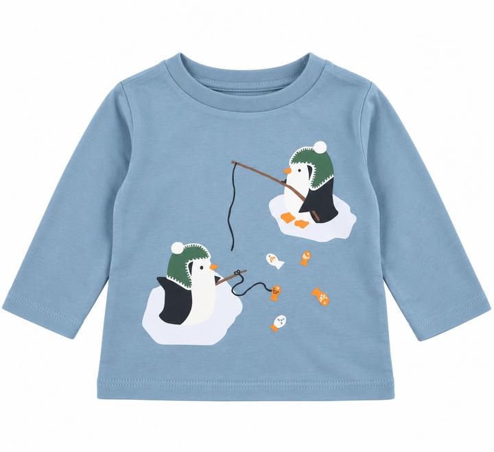 First Impressions Baby Penguin Graphic Long-Sleeve Shirt – Dusty Blue