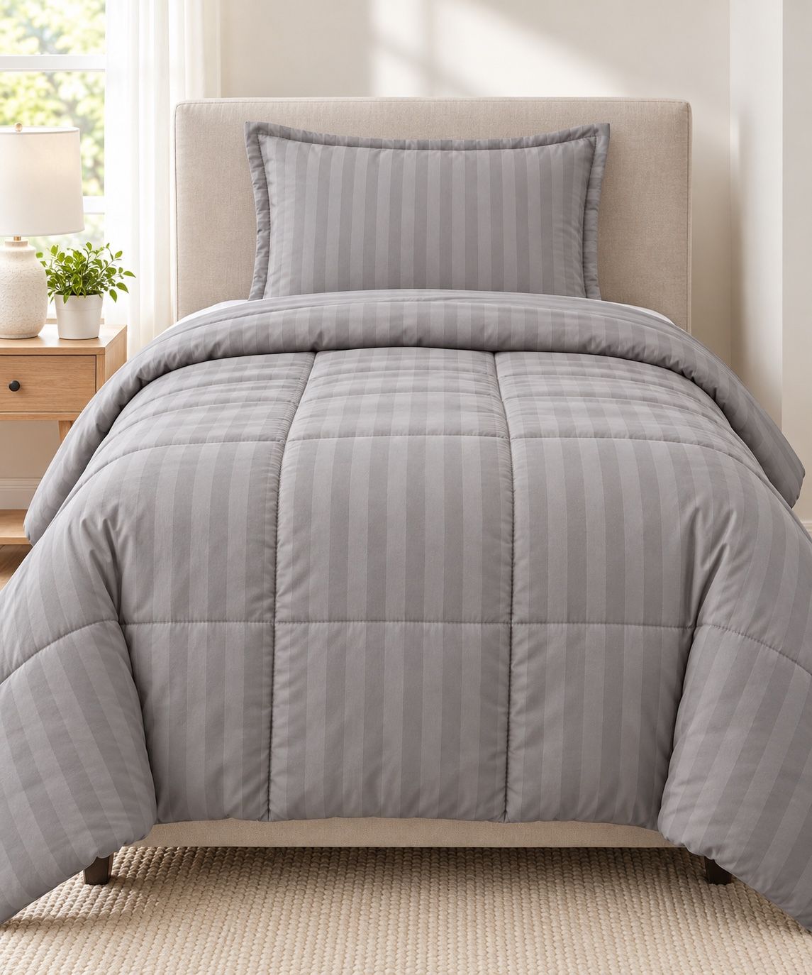 Twin Gray Stripe 2-Piece Comforter Set, photo 2