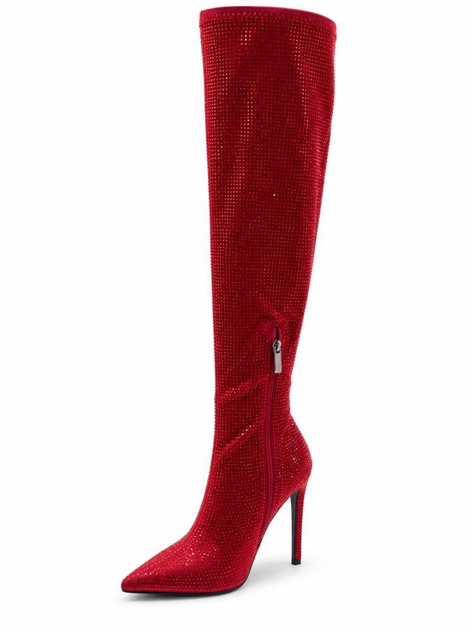 Red Rhinestone Knee-High Pointed-Toe Boots, photo 3