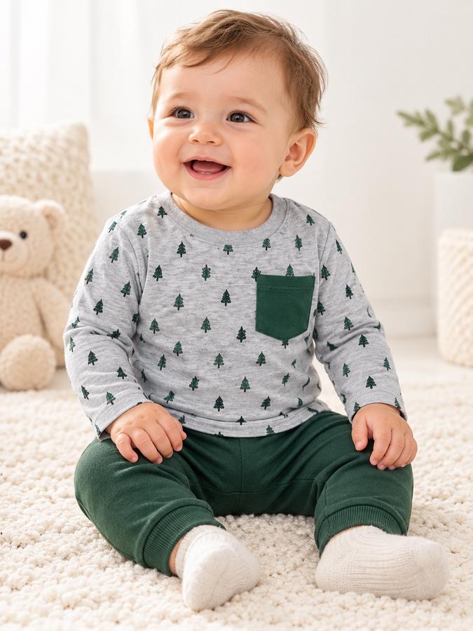 First Impressions Baby Boy Pine Tree Long-Sleeve Shirt, photo 2