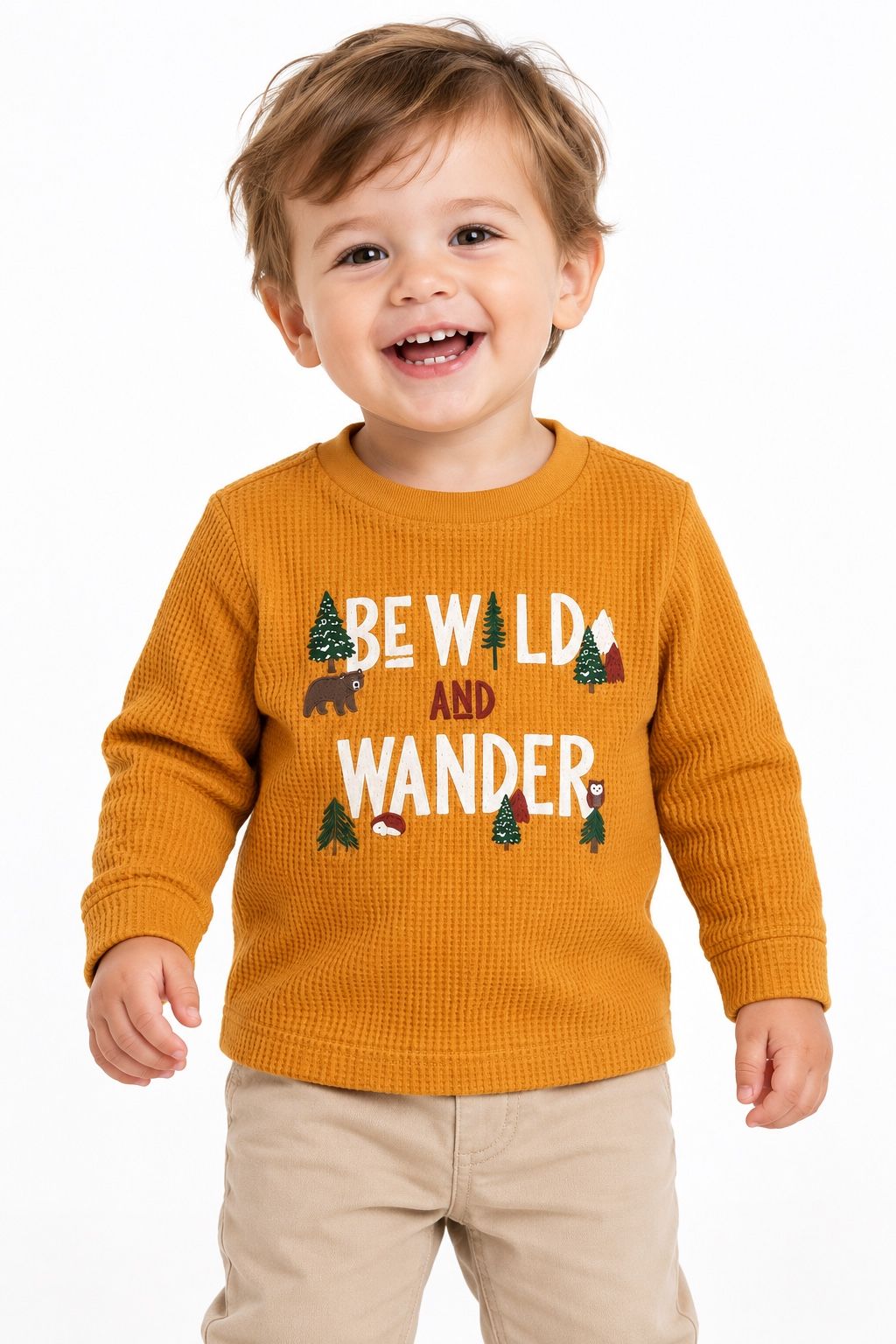 First Impressions Mustard Waffle-Knit “Be Wild and Wander” Baby Shirt, photo 2