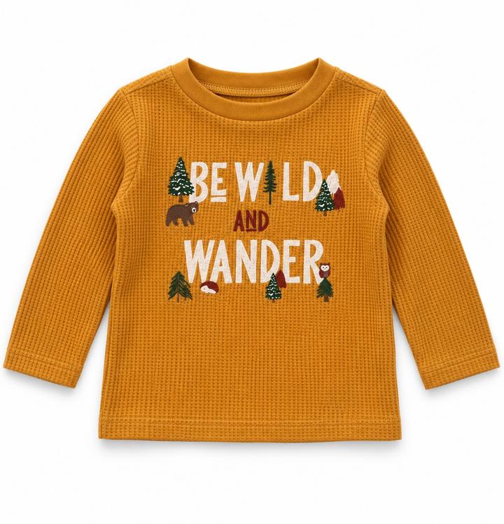 First Impressions Mustard Waffle-Knit “Be Wild and Wander” Baby Shirt