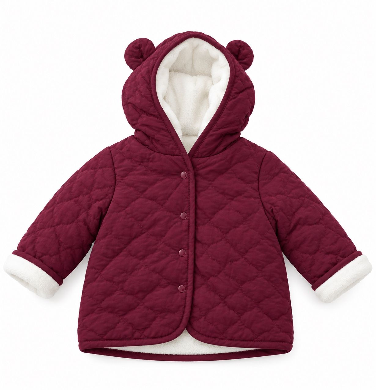 First Impressions Burgundy Quilted Hooded Baby Jacket