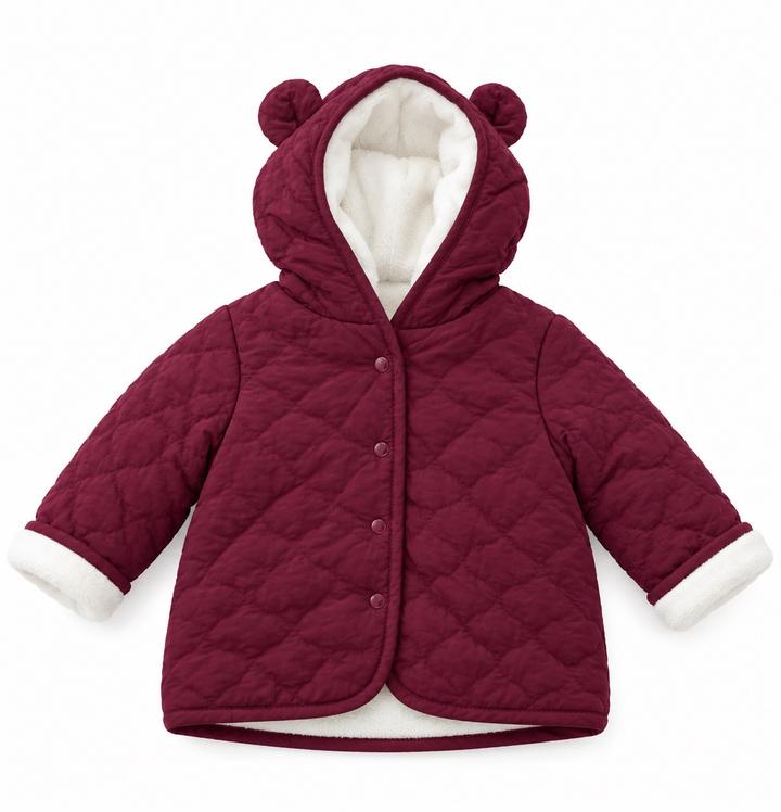 First Impressions Burgundy Quilted Hooded Baby Jacket