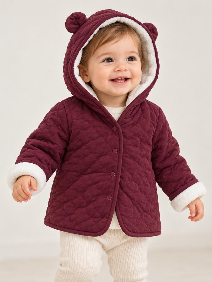 First Impressions Burgundy Quilted Hooded Baby Jacket, photo 2