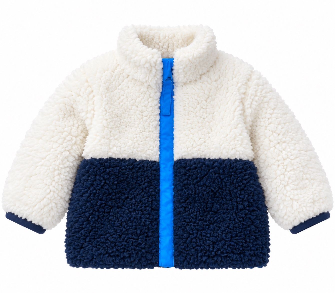 First Impressions Baby Boy Sherpa Jacket – White & Navy