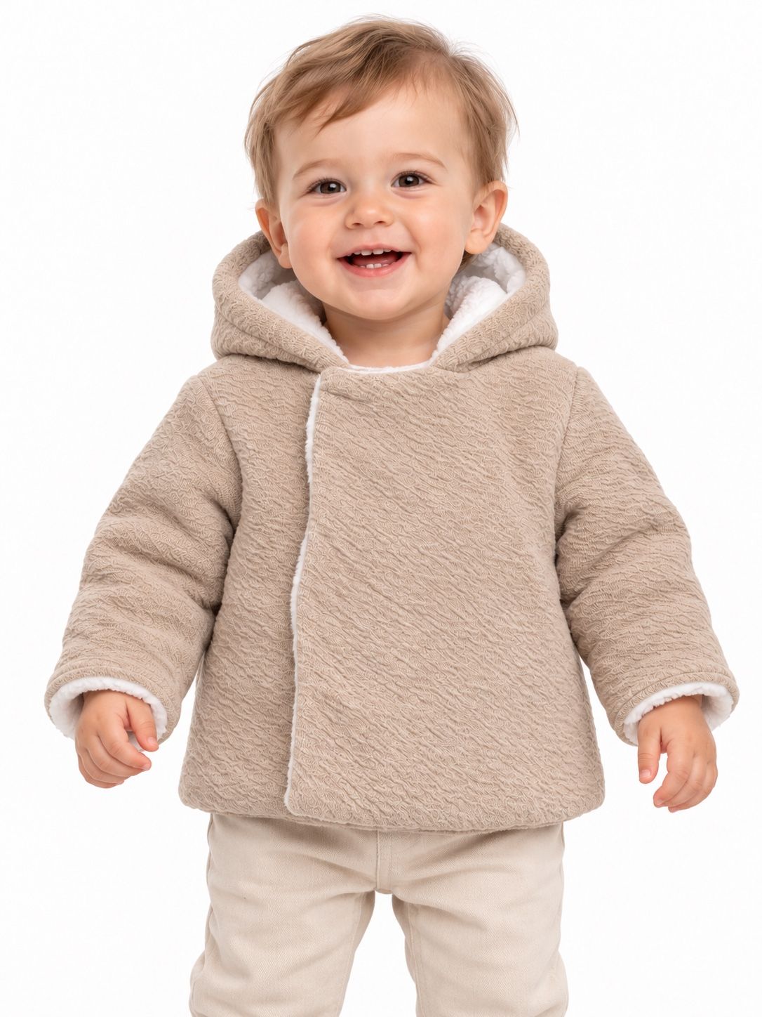 First Impressions Beige Fleece-Lined Hooded Jacket, photo 2