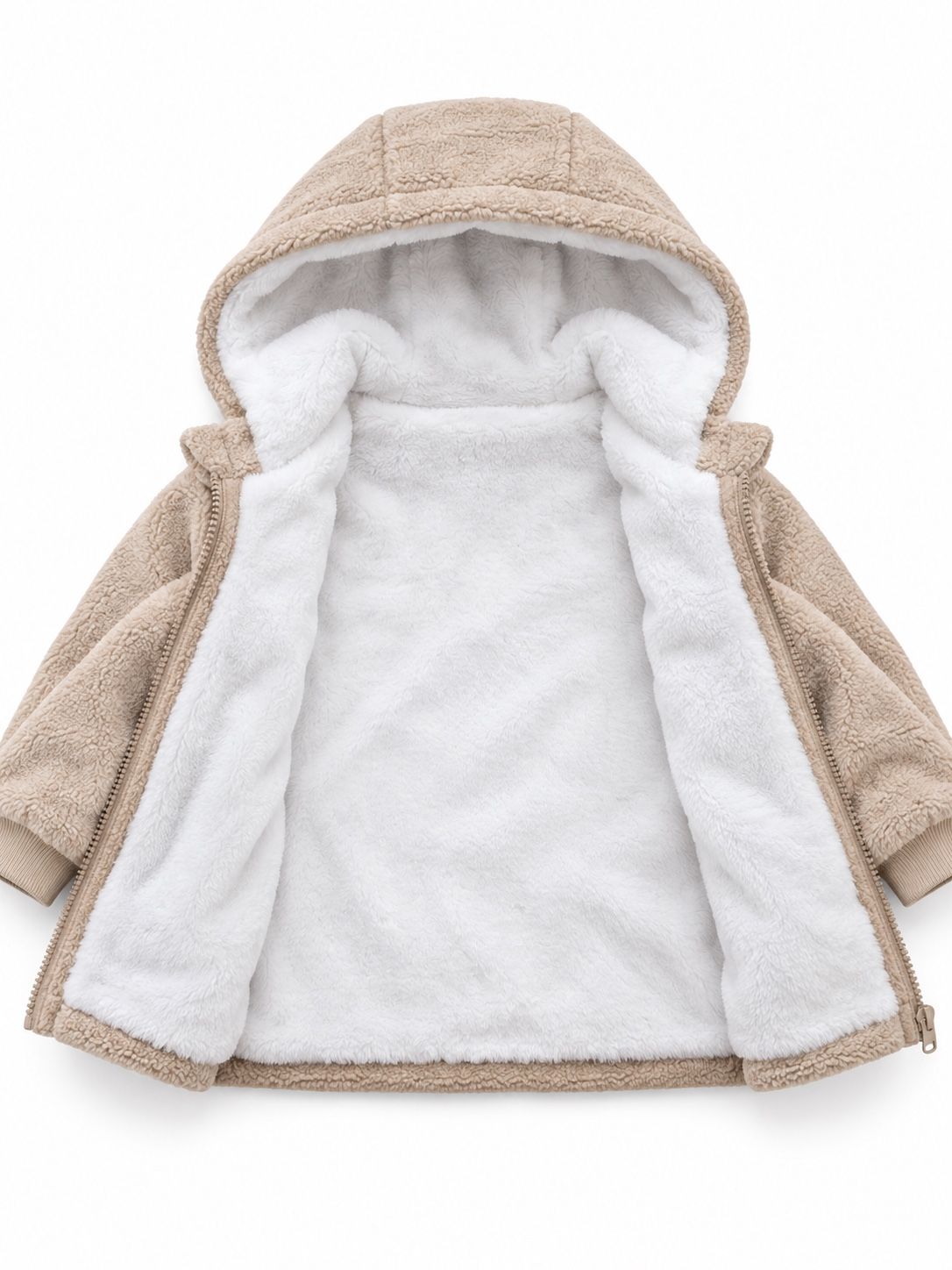 First Impressions Beige Fleece-Lined Hooded Jacket, photo 3