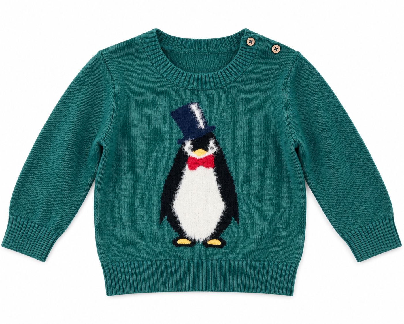 First Impressions Teal Penguin Baby Sweater