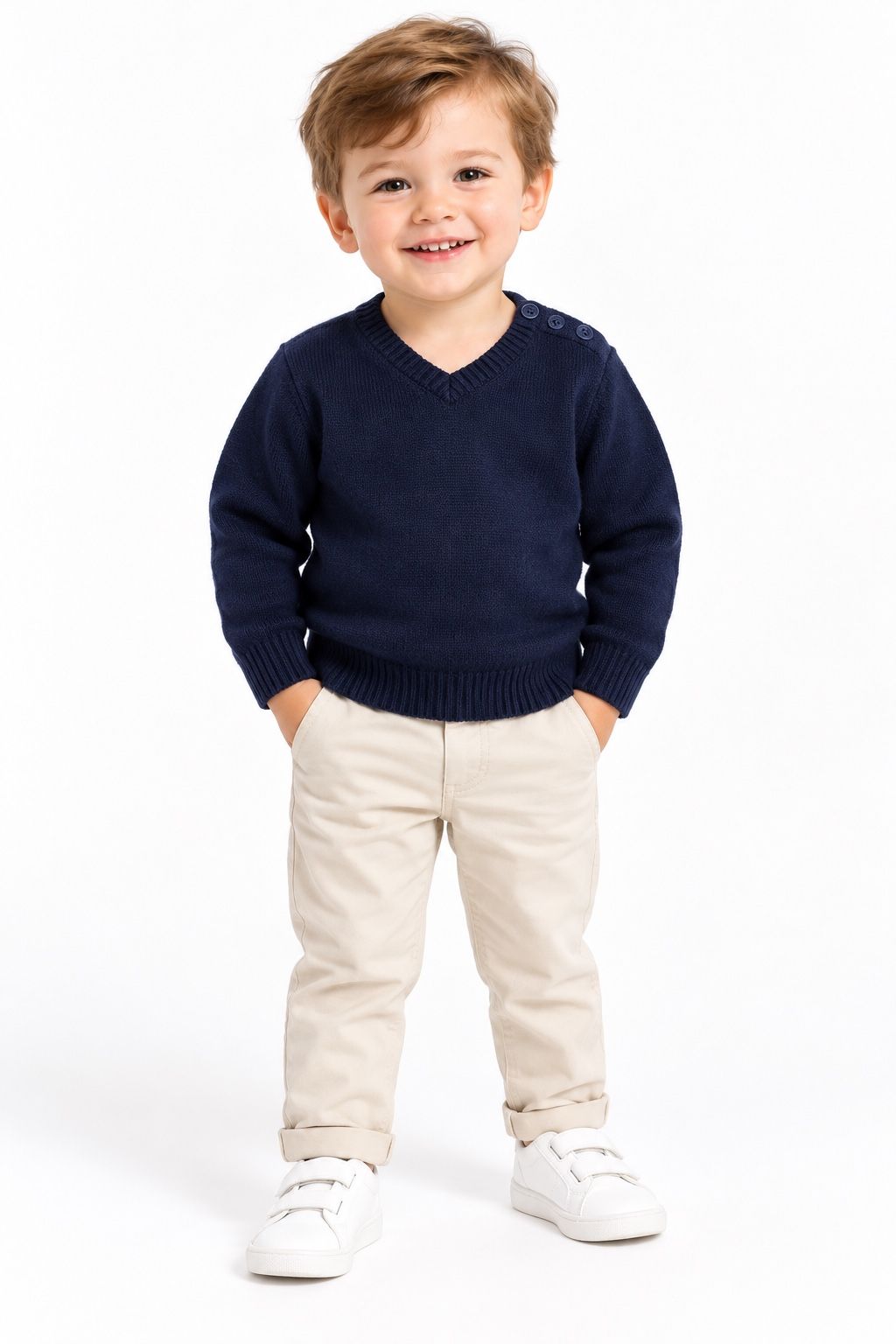 Olimpia Navy Blue V-Neck Baby Sweater, photo 2