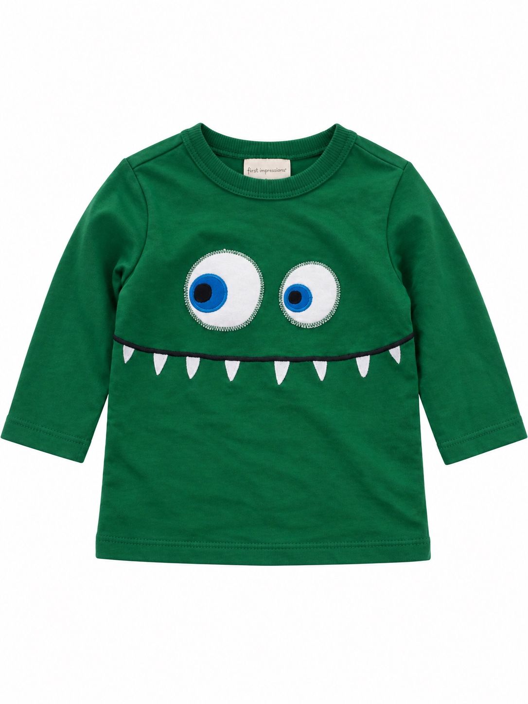 First Impressions Green Monster Face Baby Shirt