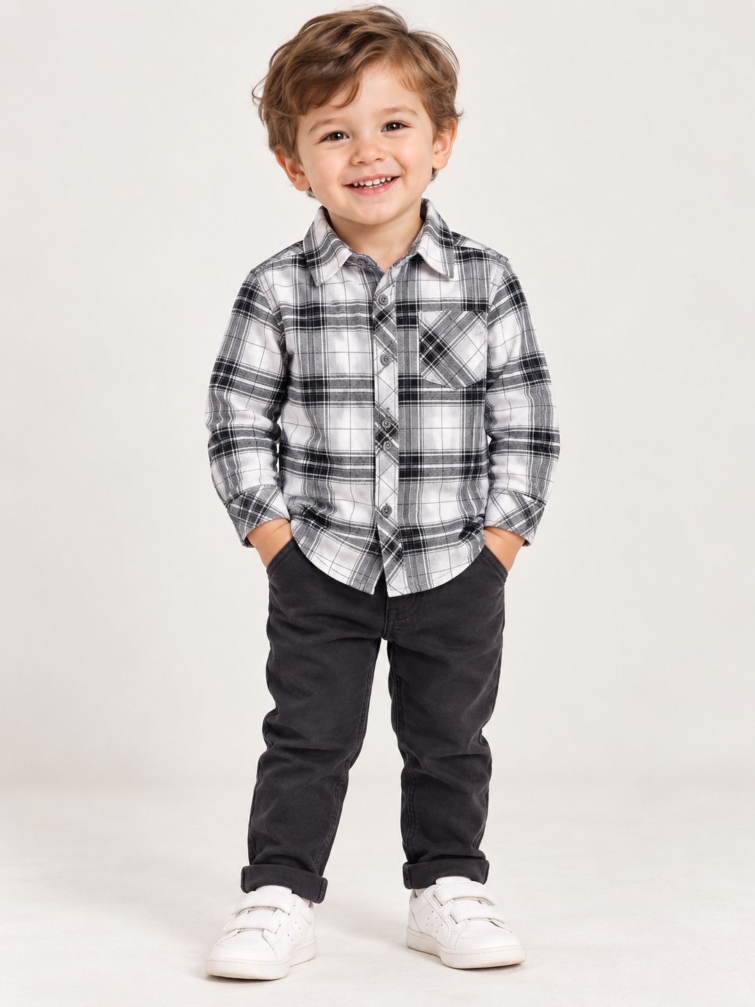 Boys’ Grey & White Plaid Button-Up Shirt, photo 2