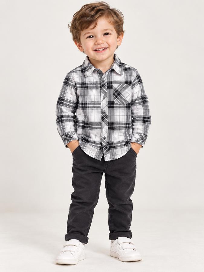 Boys’ Grey & White Plaid Button-Up Shirt, photo 2