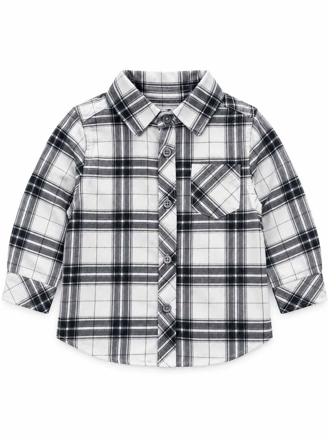 Boys’ Grey & White Plaid Button-Up Shirt