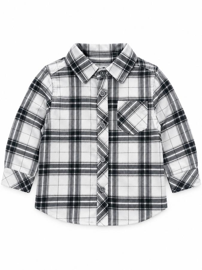 Boys’ Grey & White Plaid Button-Up Shirt