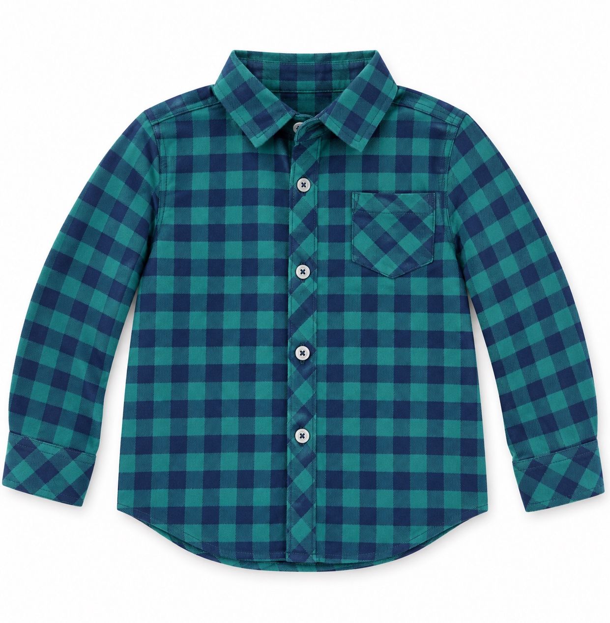 Boys’ Teal and Navy Plaid Button-Up Shirt