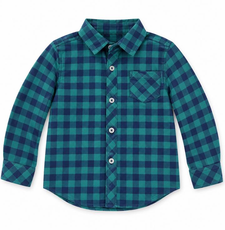 Boys’ Teal and Navy Plaid Button-Up Shirt