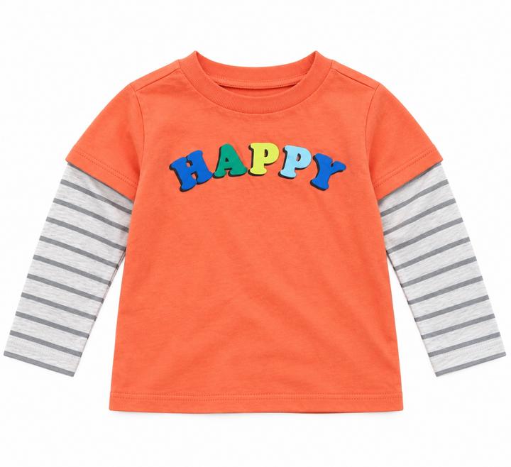 First Impressions Baby “HAPPY” Layered-Look Long-Sleeve Shirt