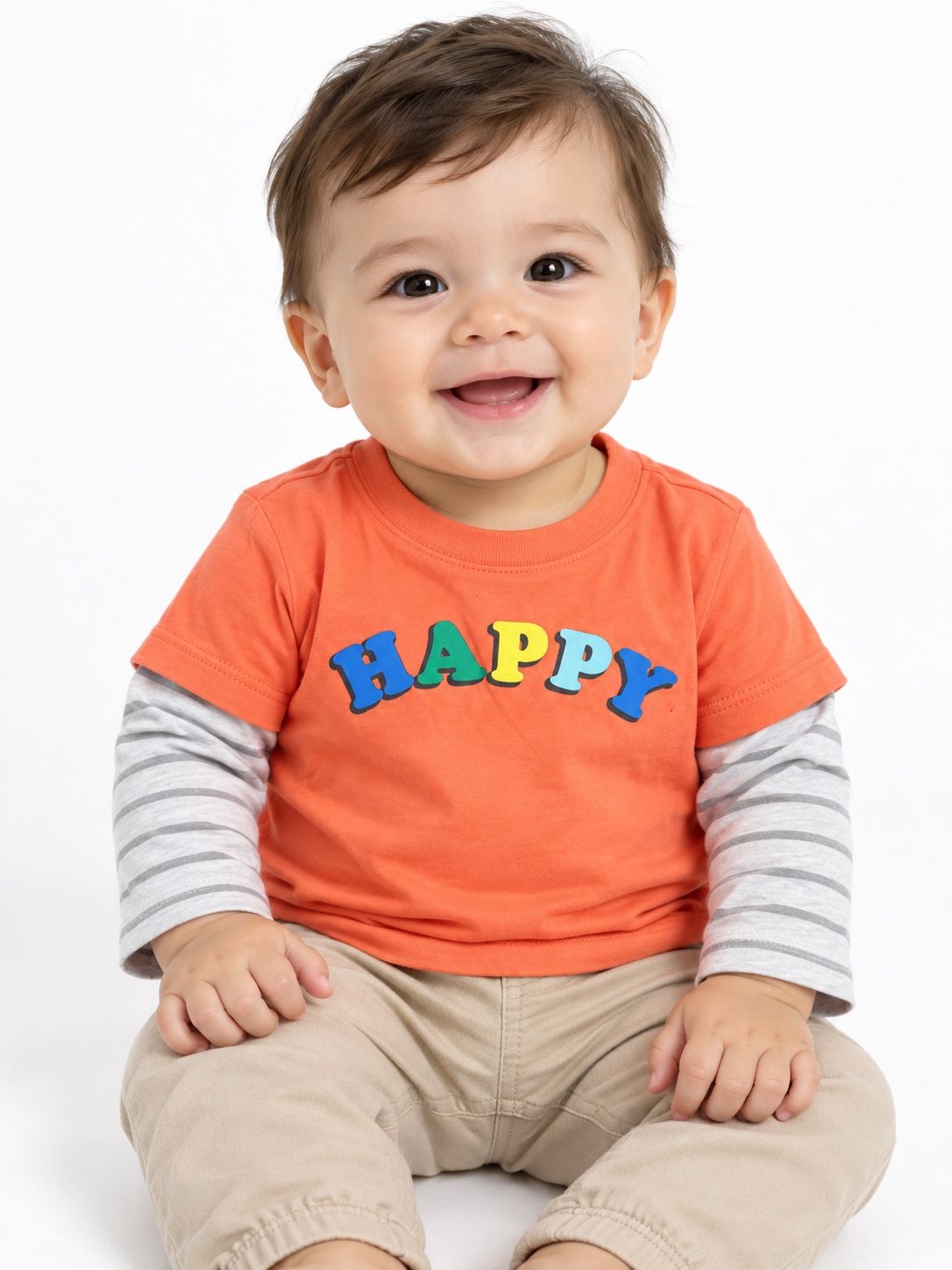 First Impressions Baby “HAPPY” Layered-Look Long-Sleeve Shirt, photo 2