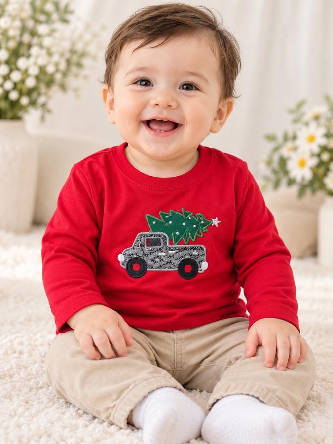 First Impressions Baby Boy Red Christmas Truck Outfit, photo 2